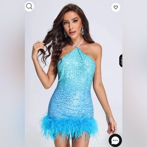BELLA BARNET Fara Feather Gradient Sequin Mini Dress